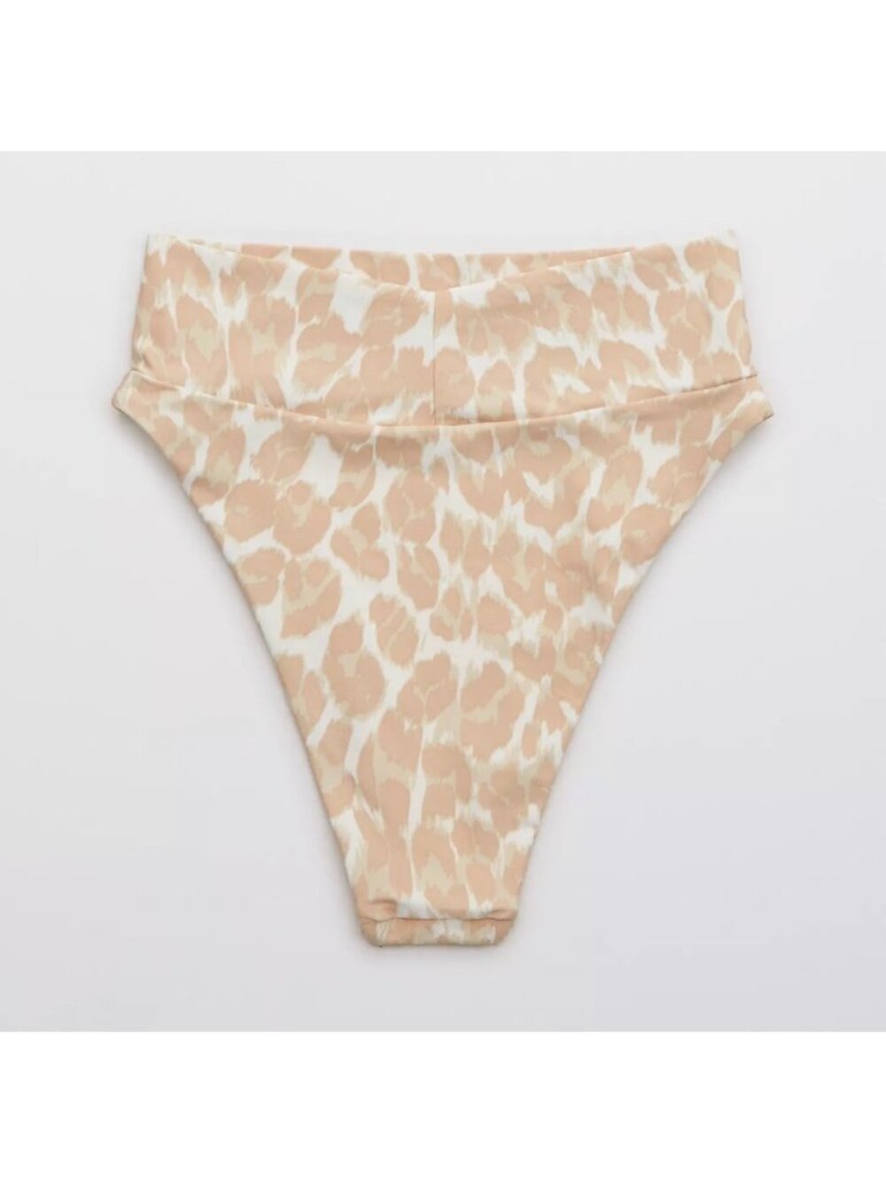 AERIE High Cut Cheeky Bikini Bottoms Sz L Beige Tan Leopard Print Seamless Swim - Picture 3 of 5